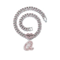 Pendentif lèvres et lettre Q avec strass roses et blancs sur chaîne cubaine argentée - Lettre Q Argent