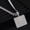 Collier chaîne cubaine glacée avec pendentif carré orné de cristaux brillants lettre GB - Pendentif Argenté avec Chaîne Cubaine 20 Pouces