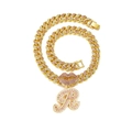 Collier cubain doré hip-hop avec lèvres en cristal rose et pendentif lettre R - Lettre R Or