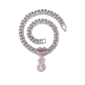Chaîne cubaine argentée hip-hop avec lèvres strass rose et pendentif numéro 8 - Lettre S Argent