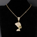 Collana con pendente Regina Nefertiti ghiacciata con catena a fune dorata - Testa d'Oro + Catena a Corda Torta da 20 Pollici