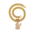 Chaîne cubaine avec strass roses et blancs, pendentifs lèvres et lettre U - Lettre U Or
