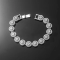 Luxury silver sunflower bracelet with sparkling crystals on a black reflective background - Bracelet / Size 8 / Silver