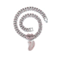 Chaîne cubaine hip hop avec lèvres en cristal rose et pendentif lettre V pour femme - Lettre V Argent