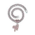 Chaîne cubaine hip-hop avec lèvres roses et pendentif lettre W serti de strass - Lettre W Argent