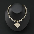 Collar de cadena cubana dorada hip hop con gran colgante de diamante y cristales brillantes - Colgante de Diamante Dorado + Cadena Cubana de 20 Pulgadas