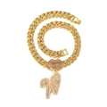 Chaîne cubaine hip hop dorée avec pendentif lèvres roses et lettre W sertie - Lettre W Or
