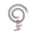 Chaîne cubaine argentée avec lèvres en strass roses et pendentif hip hop lettre K - Lettre X Argent