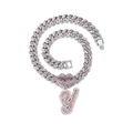 Chaîne cubaine argentée hip-hop avec lèvres strass roses et pendentif lettre Y brillant - Lettre Y Argent