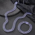 Set di gioielli cubani argentati con strass blu, inclusi collana e braccialetto - Collana 45cm + Bracciale 20cm / Argento/Zirconia Blu