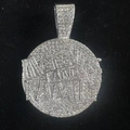 Collana hip hop color argento con pendente circolare di cristalli e scritte Money - Solo ciondolo / Pendaglio a Disco Con Lettera Argento