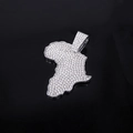 Collier pendentif carte Afrique style hip-hop avec cristaux sur fond noir élégant - Pendentif Seul (Sans Chaîne) (Carte Argent)