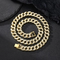 Macro shot of gold-plated 15mm Cuban link chain with paved white crystals and box clasp - Bracelet 8inch (20cm) / Golden Cuban Chain
