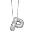 Silberne P-Buchstaben-Halskette mit 3D-Ballondesign und funkelnden Zirkonias - 50cm Edelstahlkette / Silber Buchstabe P