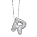 Collier avec pendentif lettre P argenté serti de zircons brillants sur chaîne fine - Chaîne en Acier Inoxydable 50cm / Argent Lettre R