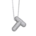 Collier avec pendentif lettre T en argent et zircons cubiques scintillants micro-pavés - Chaîne en Acier Inoxydable 50cm / Argent Lettre T