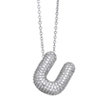 Collier avec pendentif lettre U serti de zircons cubiques en finition argentée - Chaîne en Acier Inoxydable 50cm / Argent Lettre U