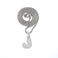 Silver-colored rope chain necklace with an iced-out letter J zircon pendant - Letter J
