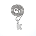 Silver rope chain necklace featuring a bubble letter K pendant with zircon stone setting - Letter K