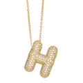 Pendentif lettre H dorée serti de zircons brillants sur une chaîne délicate pour femme - Chaîne en Acier Inoxydable 50cm / Lettre H en Or