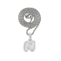 Silver letter N pendant necklace with iced-out cubic zirconia and rope chain - Letter N