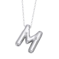 Polished silver stainless steel chubby letter M pendant necklace with starburst engraving - Silver Letter M