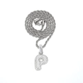 Silver rope chain necklace featuring a crystal-encrusted letter P pendant for women - Letter P