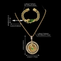Gold Saint Jude jewelry set with crystal necklace and Cuban link bracelet on black background - Pendant Necklace Bracelet Set / Gold