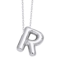 Puffy balloon style silver R letter pendant necklace made of polished stainless steel - Silver Letter R