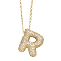 Collier avec pendentif lettre R en 3D serti de zircons et finition dorée brillante - Chaîne en Acier Inoxydable 50cm / Lettre R en Or