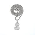 Silver hip hop rope chain necklace with a dollar sign pendant iced out in zircons - Letter S