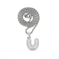 Iced out silver rope chain necklace featuring a zircon-encrusted letter U pendant - Letter U