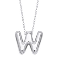 Polished silver stainless steel necklace featuring a 3D puffed letter W pendant - Silver Letter W