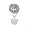 Iced out silver rope chain necklace with a cubic zirconia paved letter W pendant - Letter W