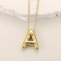 Polished gold-plated chubby letter A pendant necklace with starburst texture - Gold Letter A