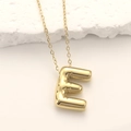 Polished golden 3D balloon letter E pendant necklace with stainless steel O-chain - Gold Letter E
