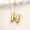 Polished golden puffy balloon letter H pendant necklace with a minimalist fine chain - Pendant + 20in Chain / Gold Letter H