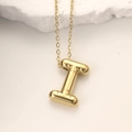 Puffy golden 3D letter I pendant necklace with polished metallic finish for women - Gold Letter I