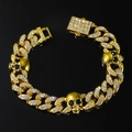 Hip hop gold Cuban chain necklace with iced-out skulls and rhinestones for men and women - Gold Curb Chain Bracelet