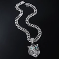 Zilveren hiphop tijgerkop hanger met volledig bezette kristallen Cubaanse ketting - Leeuwenkop met 50cm Cuban Link Ketting / Zilver