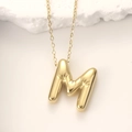 Golden 3D puffy initial M pendant necklace with starburst engraving and link chain - Gold Letter M