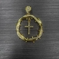 Golden thorn wreath cross pendant necklace with white diamonds in hip-hop style - Gold 1019 Pendant Only (Without Chain)