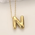 Polished gold stainless steel chubby letter N pendant necklace with starburst engraving - Gold Letter N