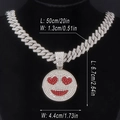 Collana smiley con strass e occhi a cuore rosso con dettagli sulle dimensioni 50 cm - Ciondolo Faccina Sorridente con Catena Cubana / 20 pollici / Argento