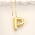Polished golden 3D bubble letter P pendant necklace on a minimalist stainless steel chain - Gold Letter P