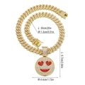 Collana cubana hip hop dorata con ciondolo a faccina con occhi a cuore e strass - Ciondolo Faccina Sorridente con Catena Cubana / 20 pollici / Oro