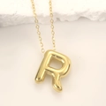 Gold chubby letter R pendant necklace with 3D balloon effect on white stone - Gold Letter R