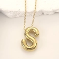 Polished golden 3D balloon letter S pendant necklace with shiny metallic mirror finish - Gold Letter S