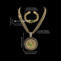 Gouden Cubaanse schakelketting set met draaiende St. Jude hanger en zirkonia steentjes - Goud (Hanger + Ketting + Armband)