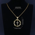 Gold plated hip hop thorn wreath cross pendant necklace with sparkling CZ stones - Gold 1019 Pendant + 24inch Gold Rope Chain